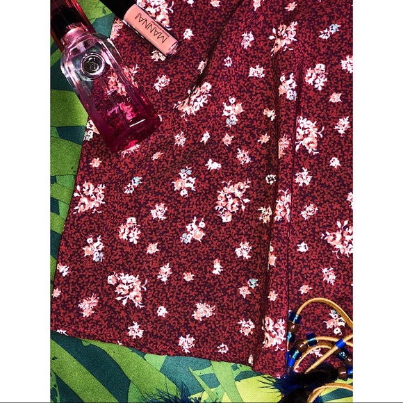 Floral Loose Tank Top Blouse Burgundy Small - Picture 3 of 7